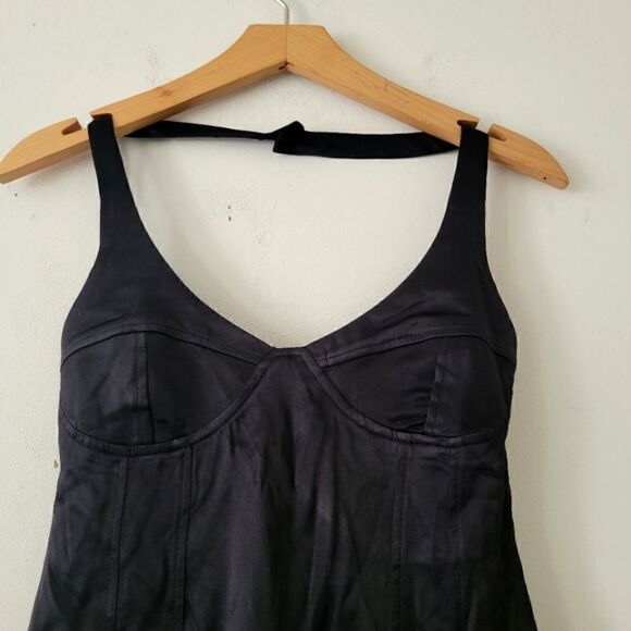 Zara Black Halter Mini Dress Satin M - Picture 2 of 11